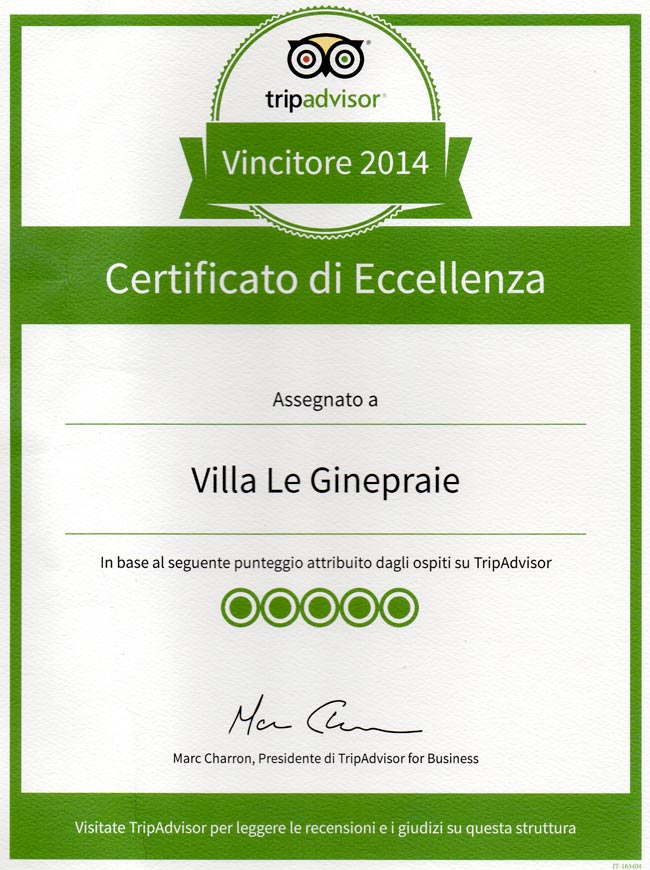 Villa in Toscana: certificato di eccellenza 2014